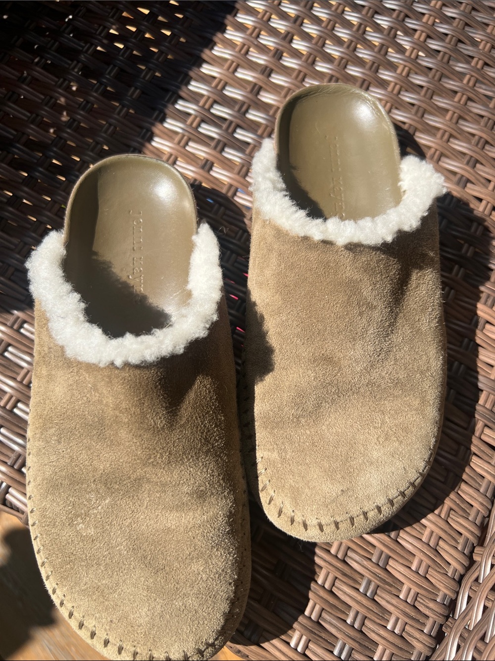 Jenni Kayne Taupe Suede Shearling-Lined Moc Clog